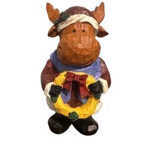 Christmas Moose Holding A Holiday‎ Wreath Figurine Decoration Paperweight Decor